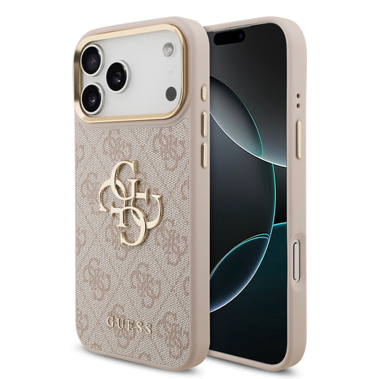 Funda Guess de Piel Rosa con Gran Logotipo 4G Dorado para iPhone 17 Pro | Case Original de Lujo