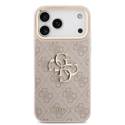 Funda Guess de Piel Rosa con Gran Logotipo 4G Dorado para iPhone 17 Pro | Case Original de Lujo
