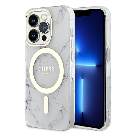 Case Guess MGSF Mármol Blanco para iPhone 13 Pro - Funda elegante y protectora