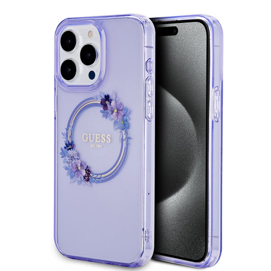 Case Guess Flores MagSafe para iPhone 14 Pro Max - Morado | Funda Floral Elegante