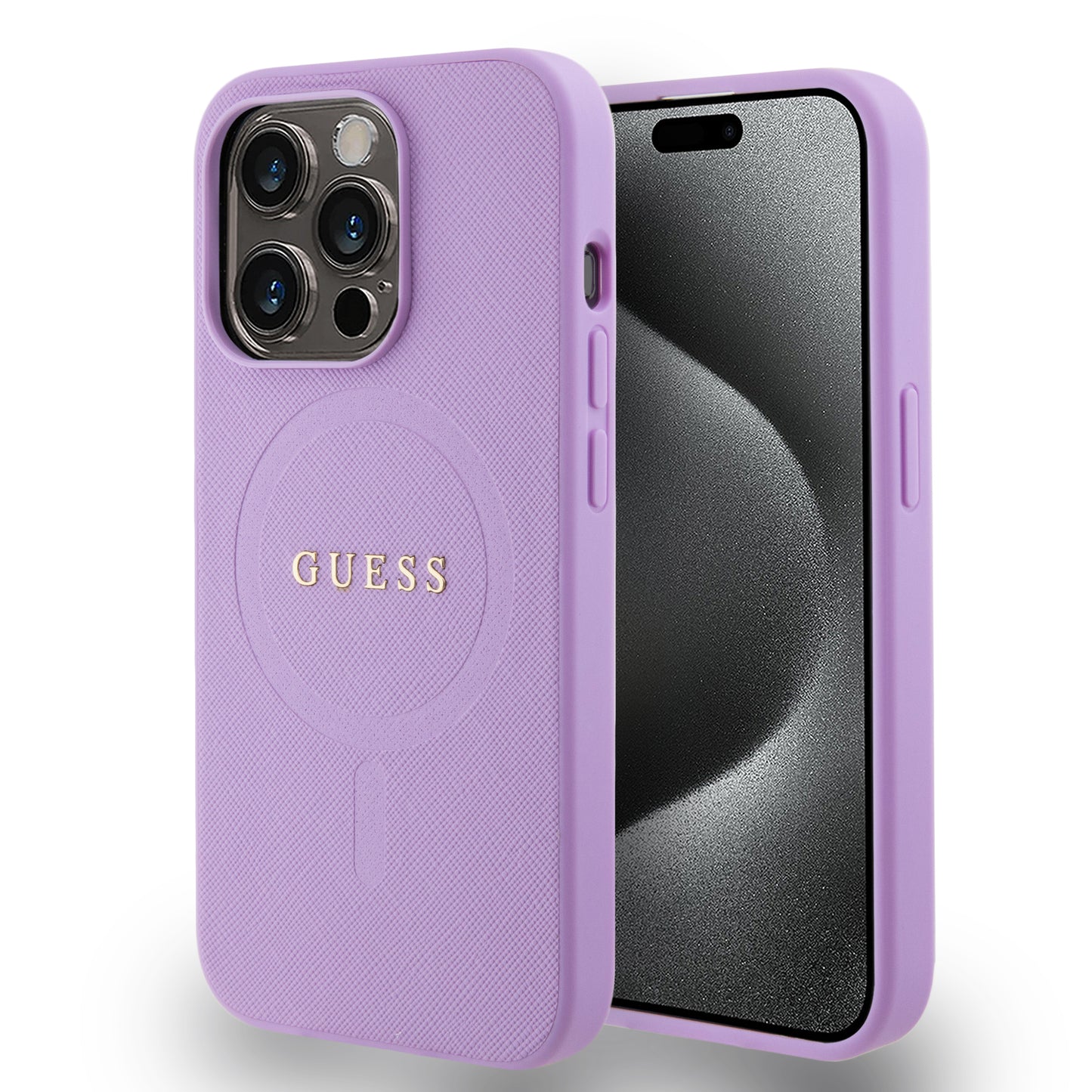 Case Guess Safiano Lila para iPhone 15 Pro | Elegancia y Protección Premium
