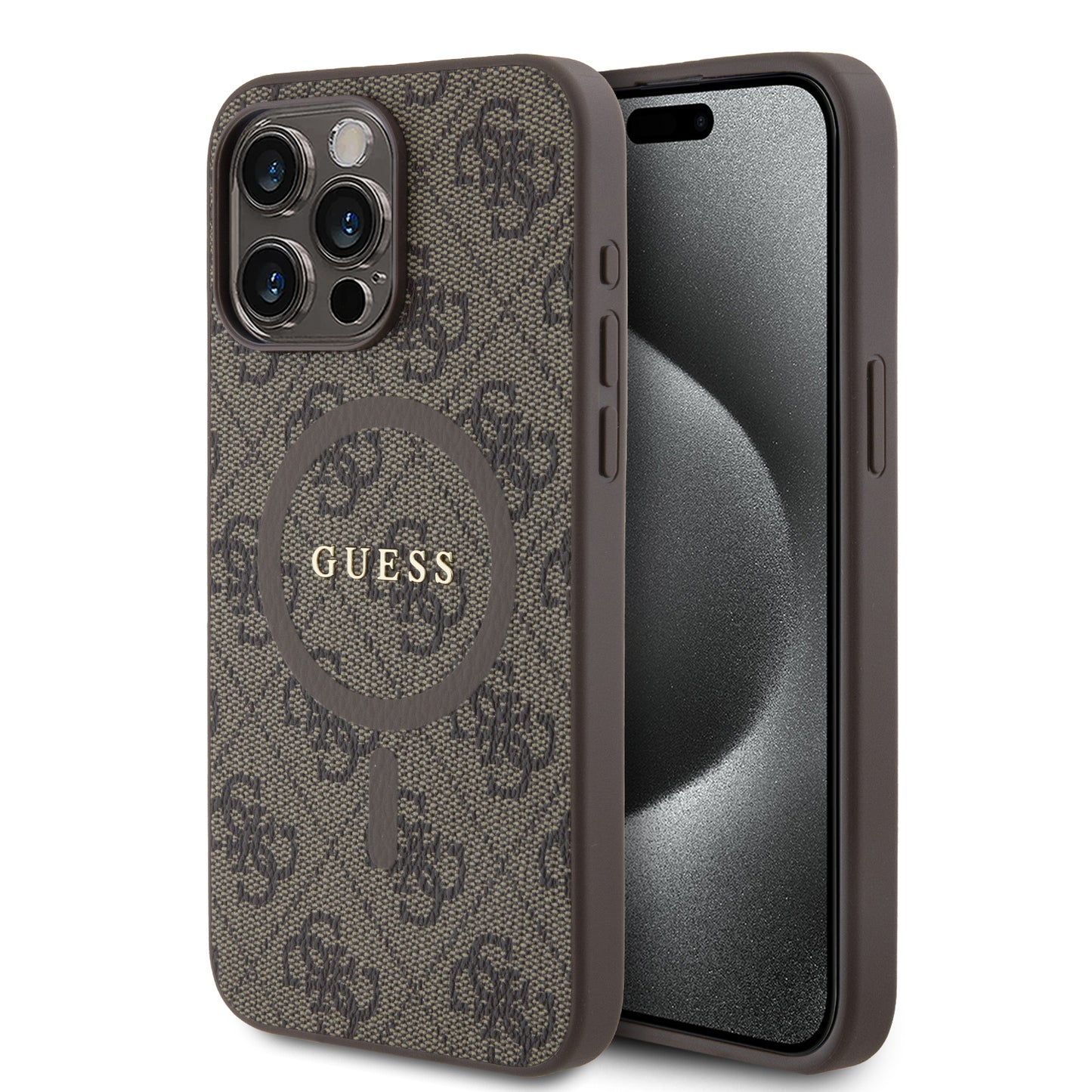 Case Guess 4G Logo Clásico MGSF para iPhone 15 Pro Max - Color Café Elegante