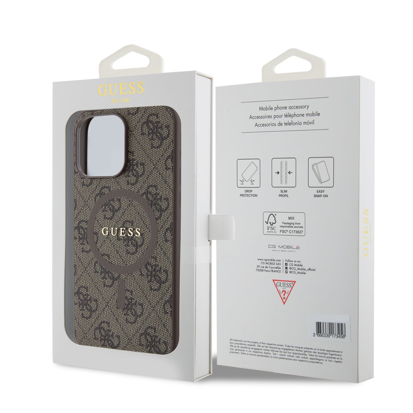 Case Guess 4G Logo Clásico MGSF para iPhone 15 Pro Max - Color Café Elegante