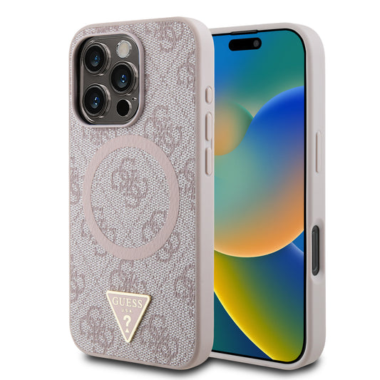 Funda Guess 4G Triángulo MagSafe para iPhone 16 Pro – Rosa | Case Original Premium
