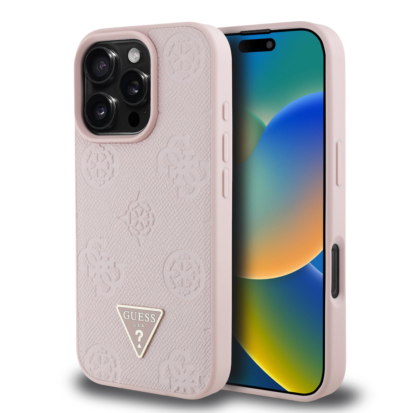 Funda Guess Peony MGSF Triángulo para iPhone 16 Pro – Rosa Elegante