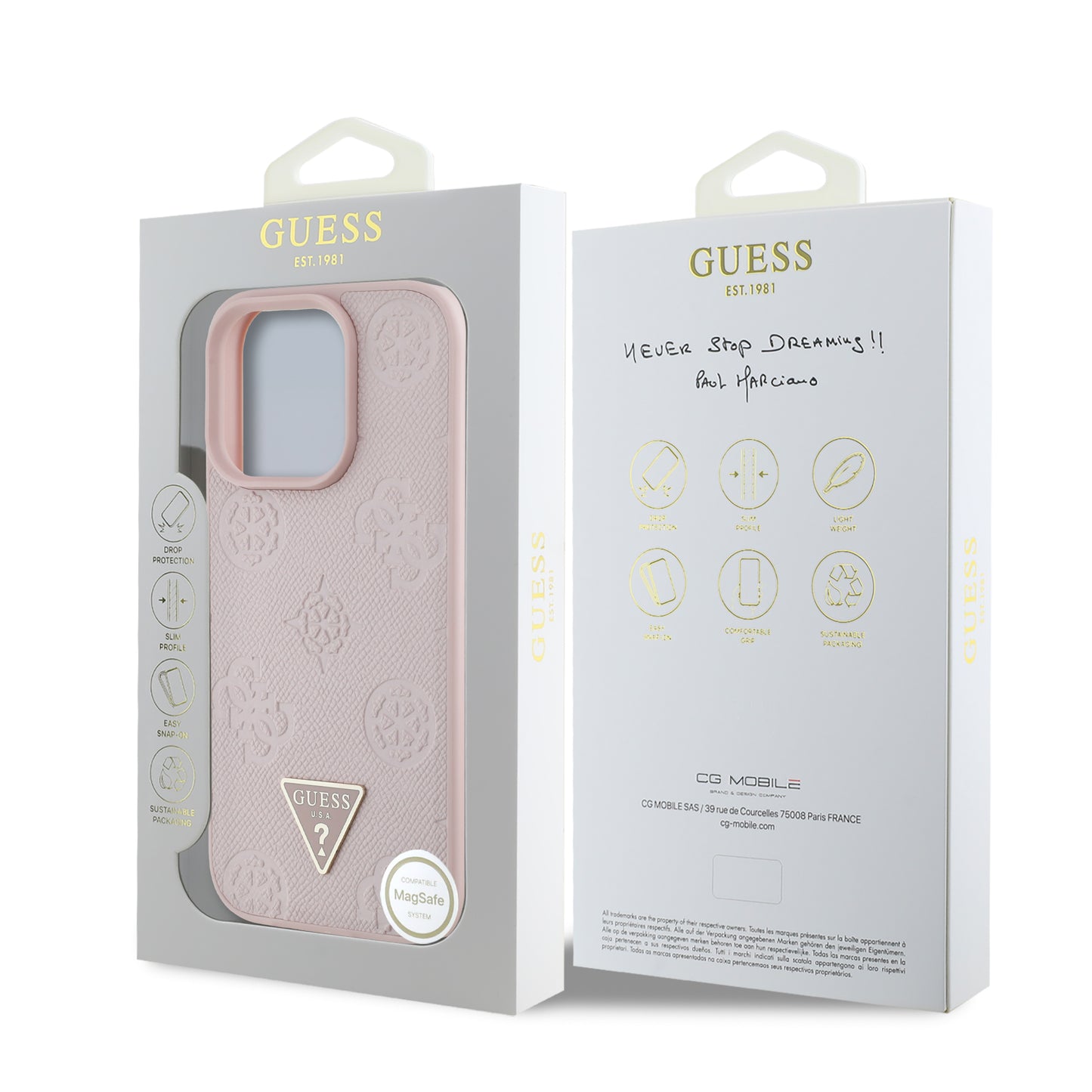 Funda Guess Peony MGSF Triángulo para iPhone 16 Pro – Rosa Elegante
