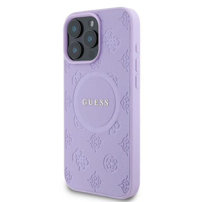 Case Guess Peony MGSF Logo Clásico para iPhone 16 Pro - Funda Morada Elegante