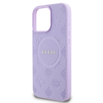 Case Guess Peony MGSF Logo Clásico para iPhone 16 Pro - Funda Morada Elegante