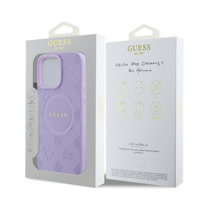 Case Guess Peony MGSF Logo Clásico para iPhone 16 Pro - Funda Morada Elegante