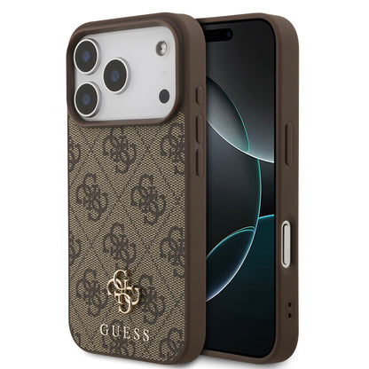 Funda Guess MagSafe de Piel Café con Logotipos 4G Small para iPhone 17 Pro | Case Original de Lujo