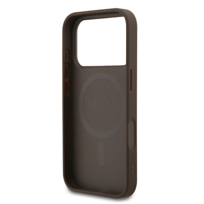 Funda Guess MagSafe de Piel Café con Logotipos 4G Small para iPhone 17 Pro | Case Original de Lujo