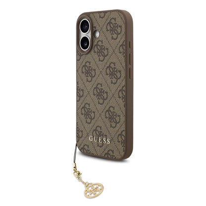 Funda Guess Charm Edition 4G PU Leather Café con Dije Metálico para iPhone 17 – Original y de Lujo
