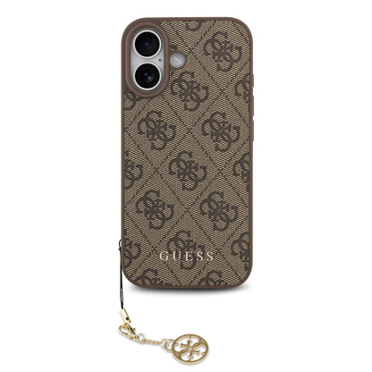 Funda Guess Charm Edition 4G PU Leather Café con Dije Metálico para iPhone 17 – Original y de Lujo