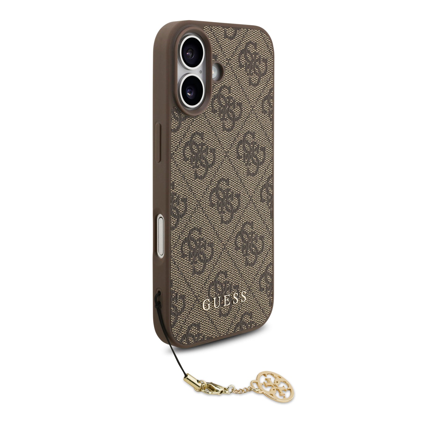 Funda Guess Charm Edition 4G PU Leather Café con Dije Metálico para iPhone 17 – Original y de Lujo