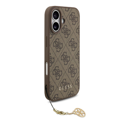 Funda Guess Charm Edition 4G PU Leather Café con Dije Metálico para iPhone 17 – Original y de Lujo
