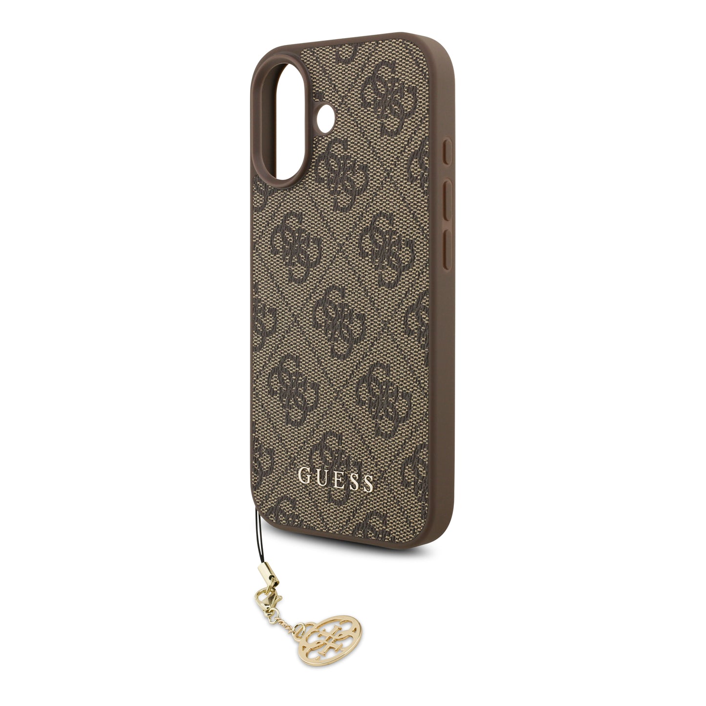 Funda Guess Charm Edition 4G PU Leather Café con Dije Metálico para iPhone 17 – Original y de Lujo