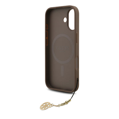 Funda Guess Charm Edition 4G PU Leather Café con Dije Metálico para iPhone 17 – Original y de Lujo