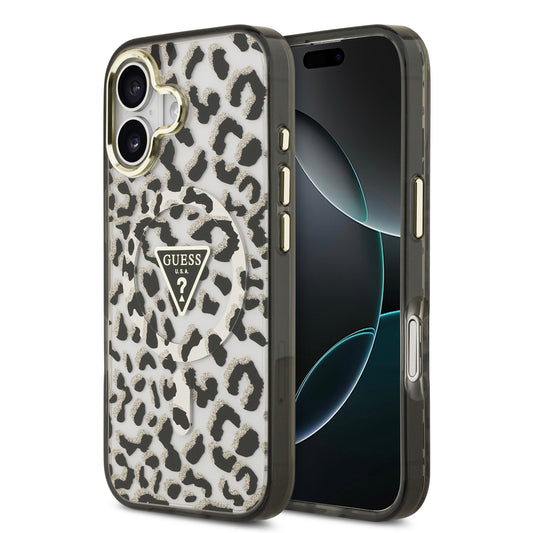 Funda Guess para iPhone 17 Leopard Glitter Edition con Logo Triangular