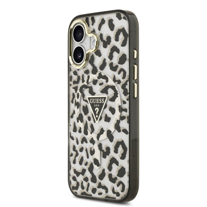 Funda Guess para iPhone 17 Leopard Glitter Edition con Logo Triangular