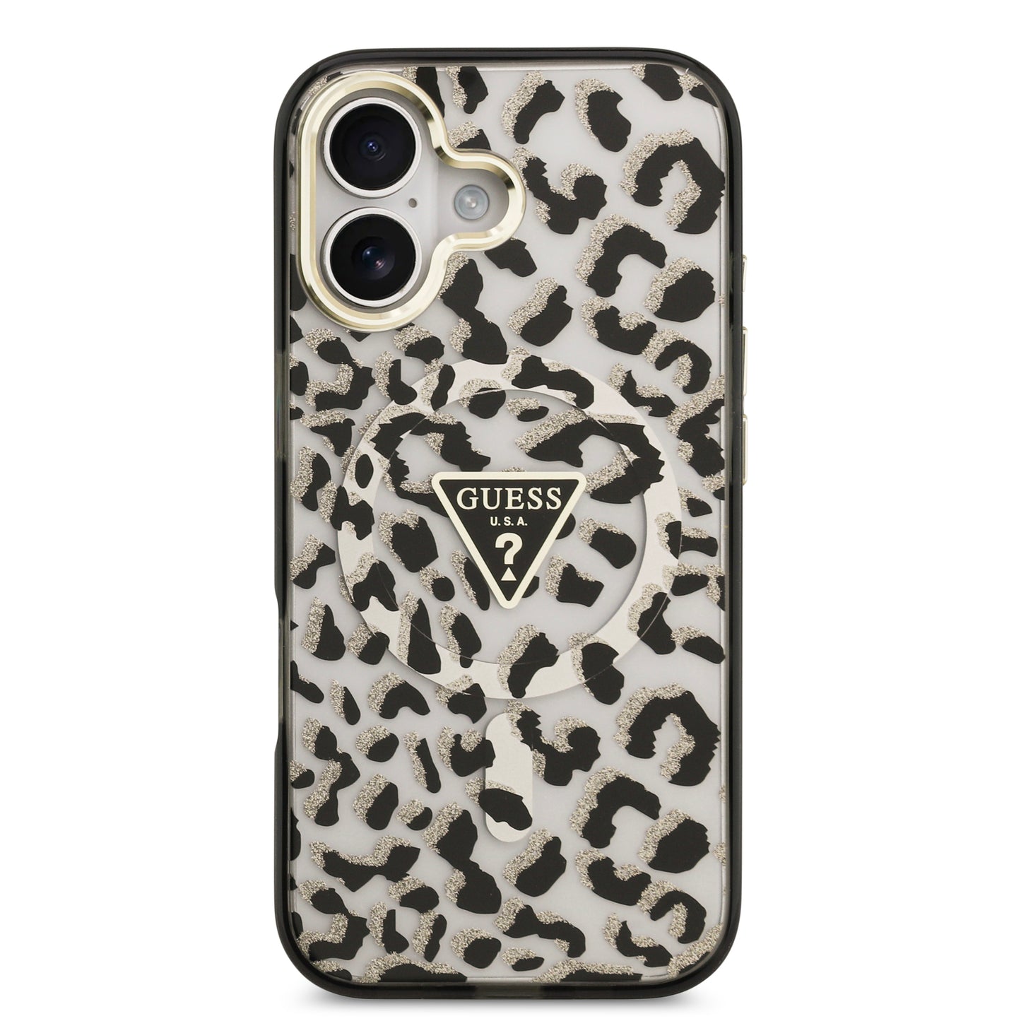 Funda Guess para iPhone 17 Leopard Glitter Edition con Logo Triangular