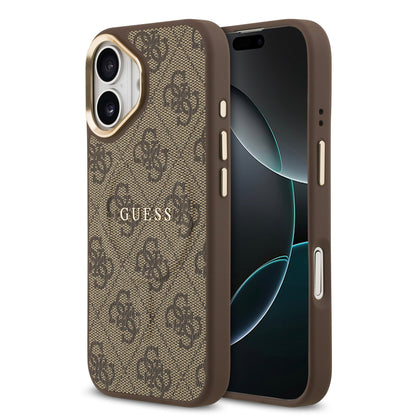 Funda Guess MagSafe de Piel Café con Patrón 4G Classic para iPhone 17 - Case Original de Lujo