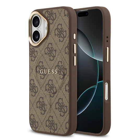 Funda Guess MagSafe de Piel Café con Patrón 4G Classic para iPhone 17 - Case Original de Lujo