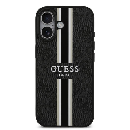 Funda Guess MagSafe de Piel Negra con Franjas y Logotipo 4G para iPhone 17 | Case Original de Lujo