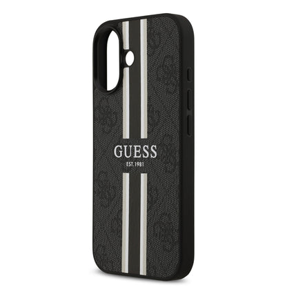 Funda Guess MagSafe de Piel Negra con Franjas y Logotipo 4G para iPhone 17 | Case Original de Lujo