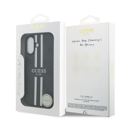 Funda Guess MagSafe de Piel Negra con Franjas y Logotipo 4G para iPhone 17 | Case Original de Lujo