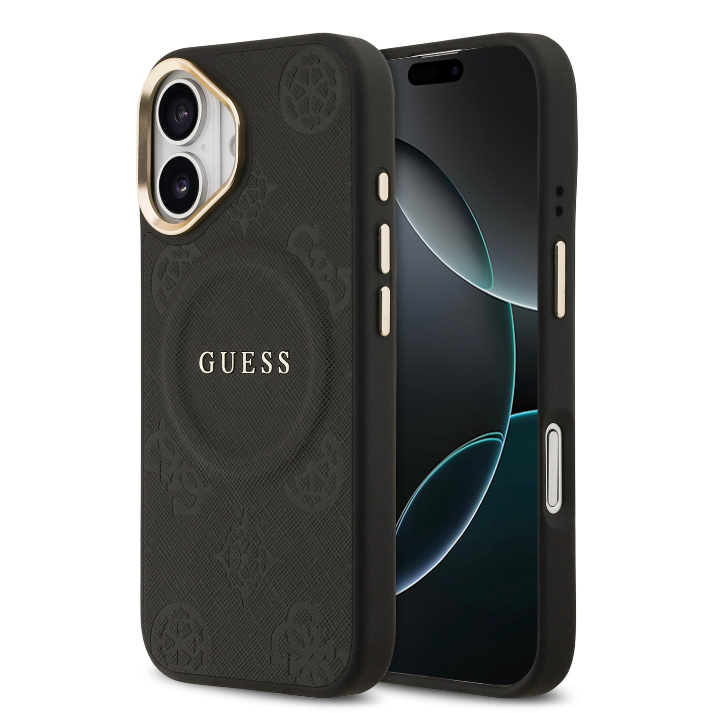 Funda Guess MagSafe Negra con Grabado de Peonías para iPhone 17 - Case Original de Lujo
