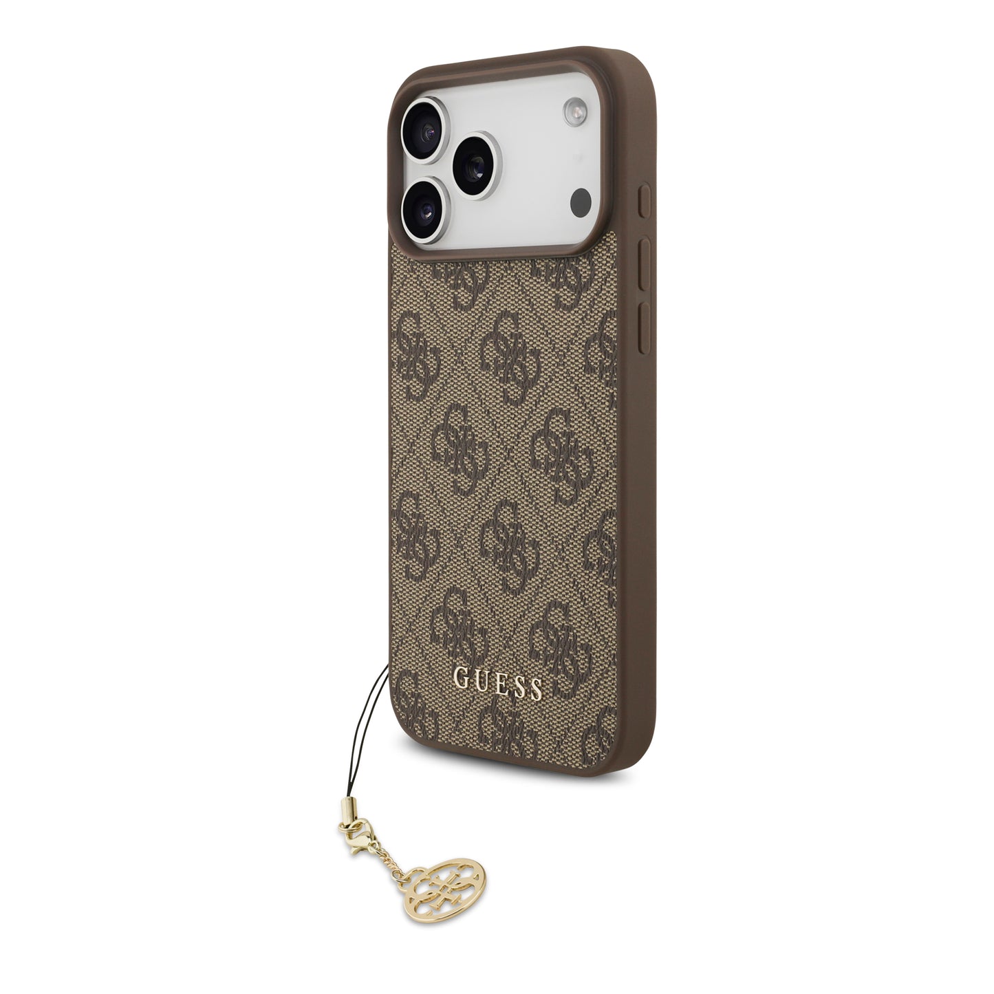 Funda Guess Charm Edition 4G PU Leather Café con Dije Metálico para iPhone 17 Pro Max – Original y de Lujo