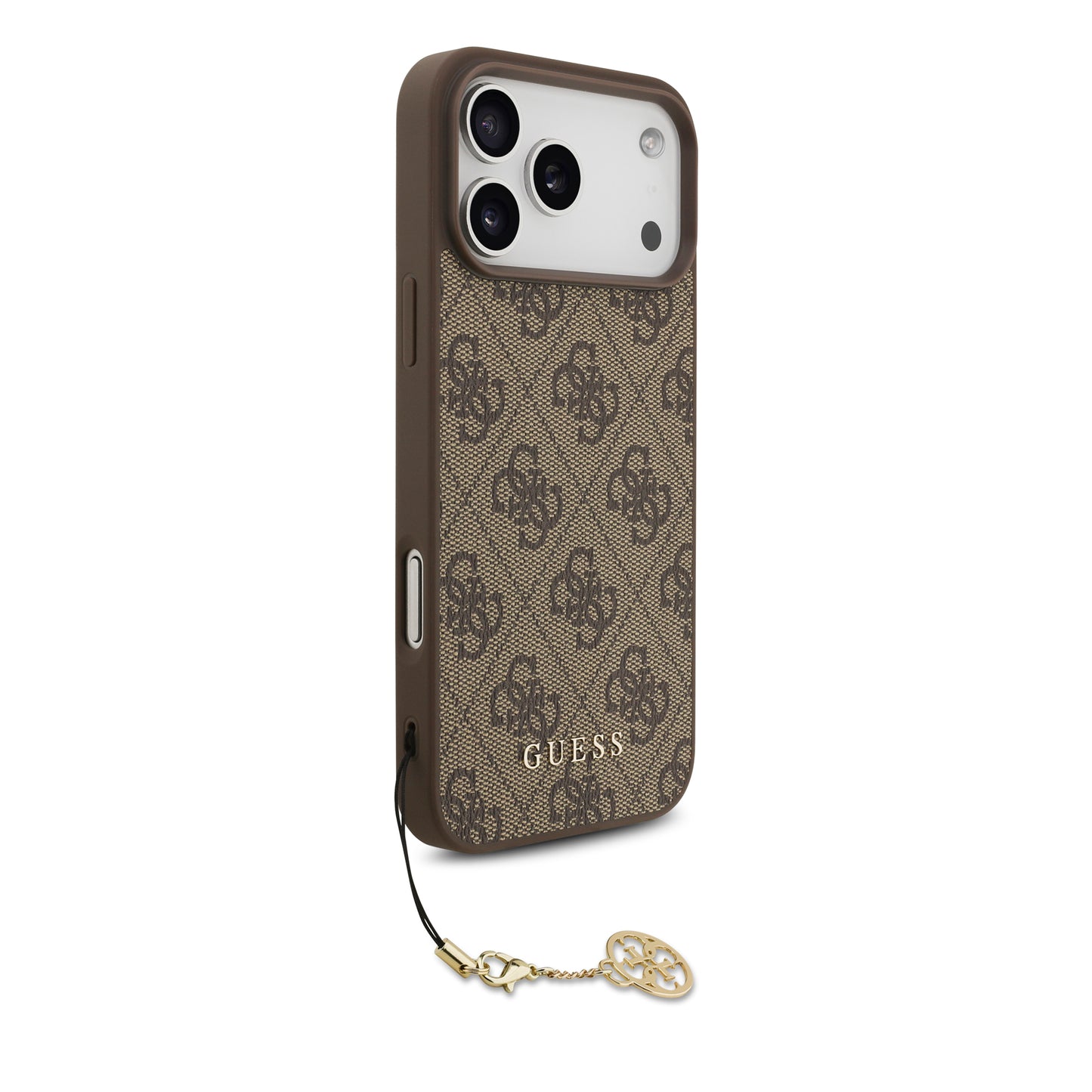 Funda Guess Charm Edition 4G PU Leather Café con Dije Metálico para iPhone 17 Pro – Original y de Lujo