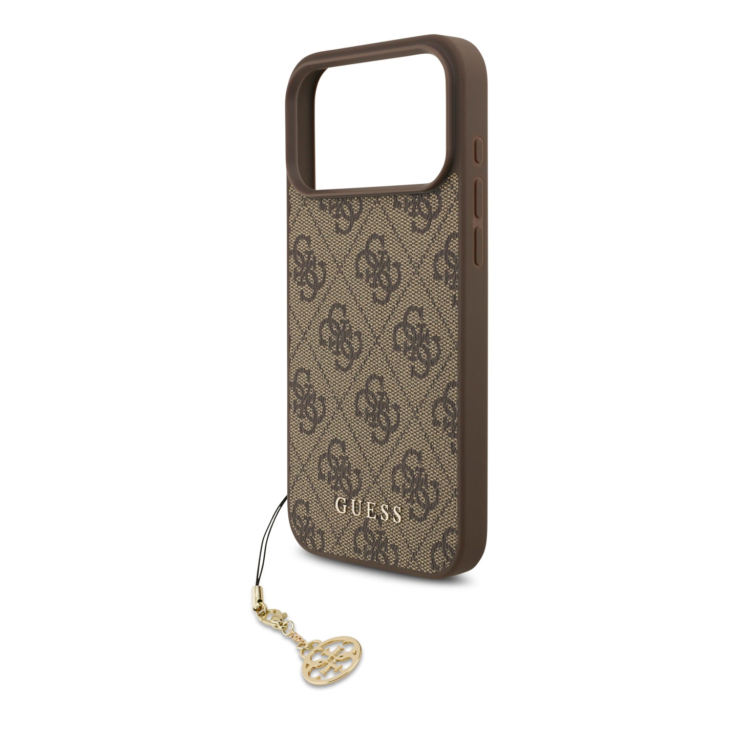 Funda Guess Charm Edition 4G PU Leather Café con Dije Metálico para iPhone 17 Pro – Original y de Lujo