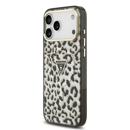 Funda Guess para iPhone 17 Pro Max Leopard Glitter Edition con Logo Triangular
