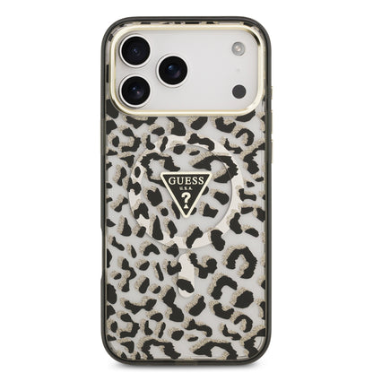 Funda Guess para iPhone 17 Pro Max Leopard Glitter Edition con Logo Triangular