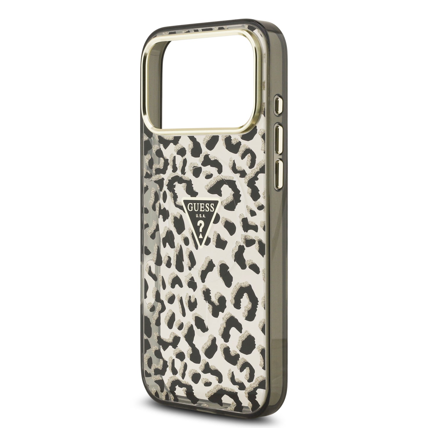 Funda Guess para iPhone 17 Pro Max Leopard Glitter Edition con Logo Triangular