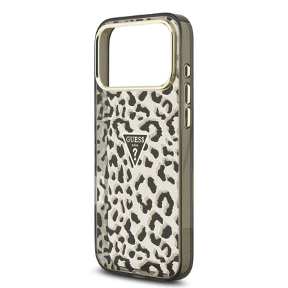 Funda Guess para iPhone 17 Pro Max Leopard Glitter Edition con Logo Triangular