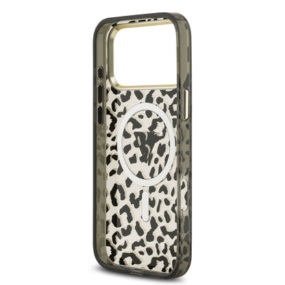 Funda Guess para iPhone 17 Pro Max Leopard Glitter Edition con Logo Triangular
