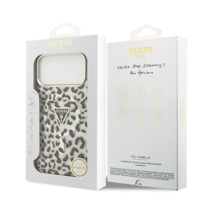 Funda Guess para iPhone 17 Pro Max Leopard Glitter Edition con Logo Triangular