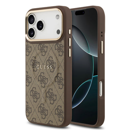 Funda Guess MagSafe de Piel Café con Patrón 4G Classic para iPhone 17 Pro | Case Original de Lujo