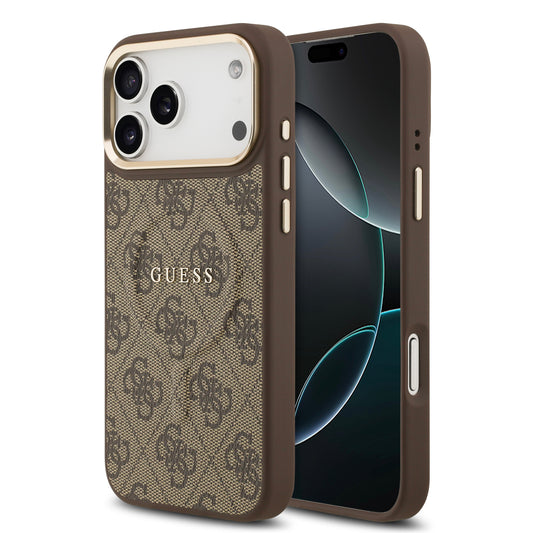 Funda Guess MagSafe de Piel Café con Patrón 4G Classic para iPhone 17 Pro Max | Case Original de Lujo