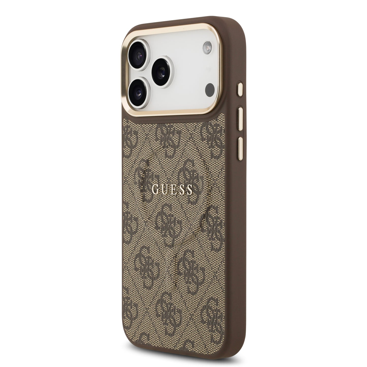 Funda Guess MagSafe de Piel Café con Patrón 4G Classic para iPhone 17 Pro | Case Original de Lujo