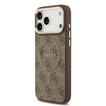 Funda Guess MagSafe de Piel Café con Patrón 4G Classic para iPhone 17 Pro Max | Case Original de Lujo