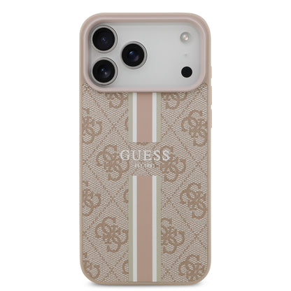 Funda Guess MagSafe de Piel Rosa con Franjas y Logotipo 4G para iPhone 17 Pro Max | Case Original de Lujo