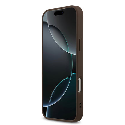 Funda Guess MagSafe de Piel Café con Franjas y Logotipo 4G para iPhone 17 Pro Max | Case Original de Lujo