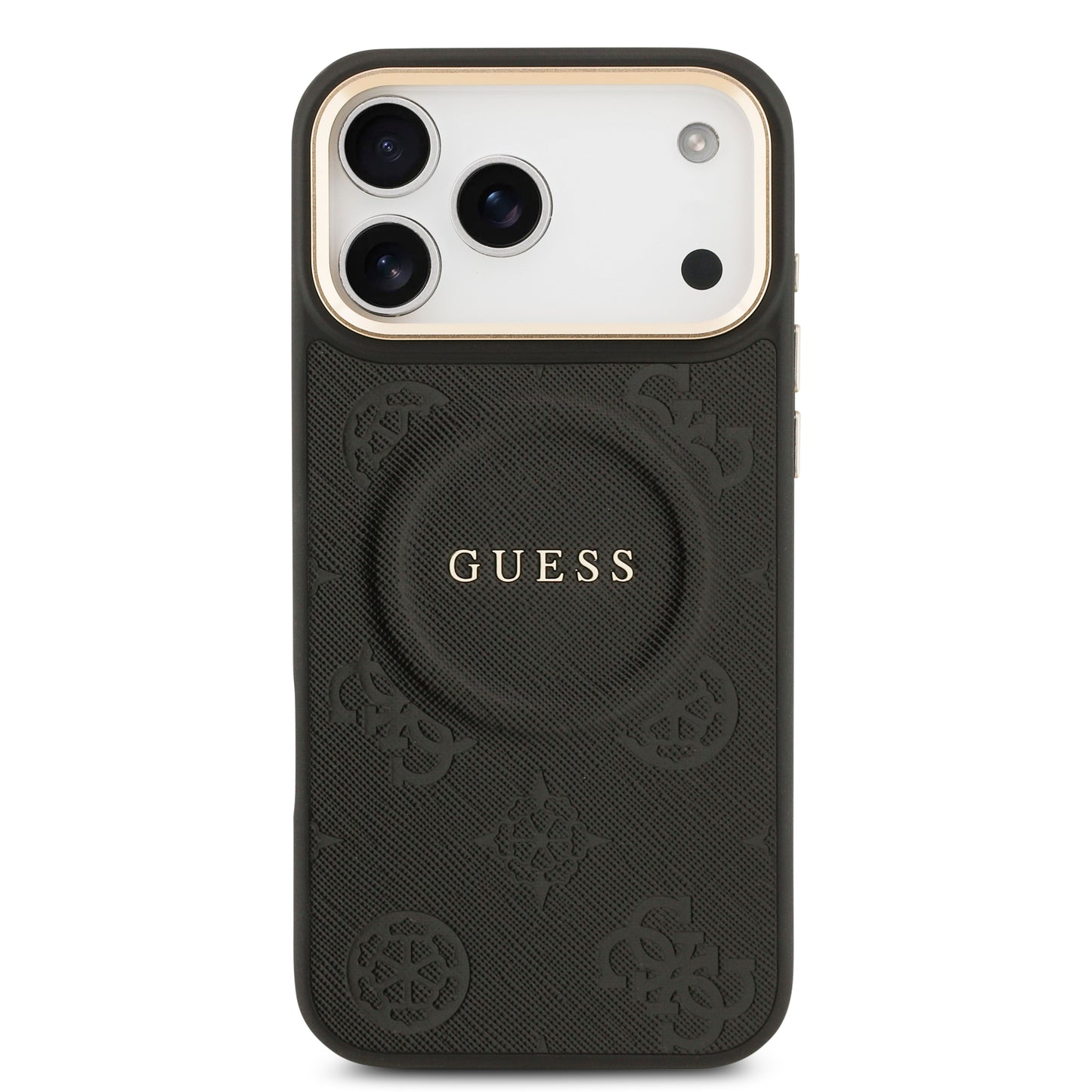 Funda Guess MagSafe de Piel con Peonías Grabadas para iPhone 17 Pro Max - Negro | Case Original de Lujo