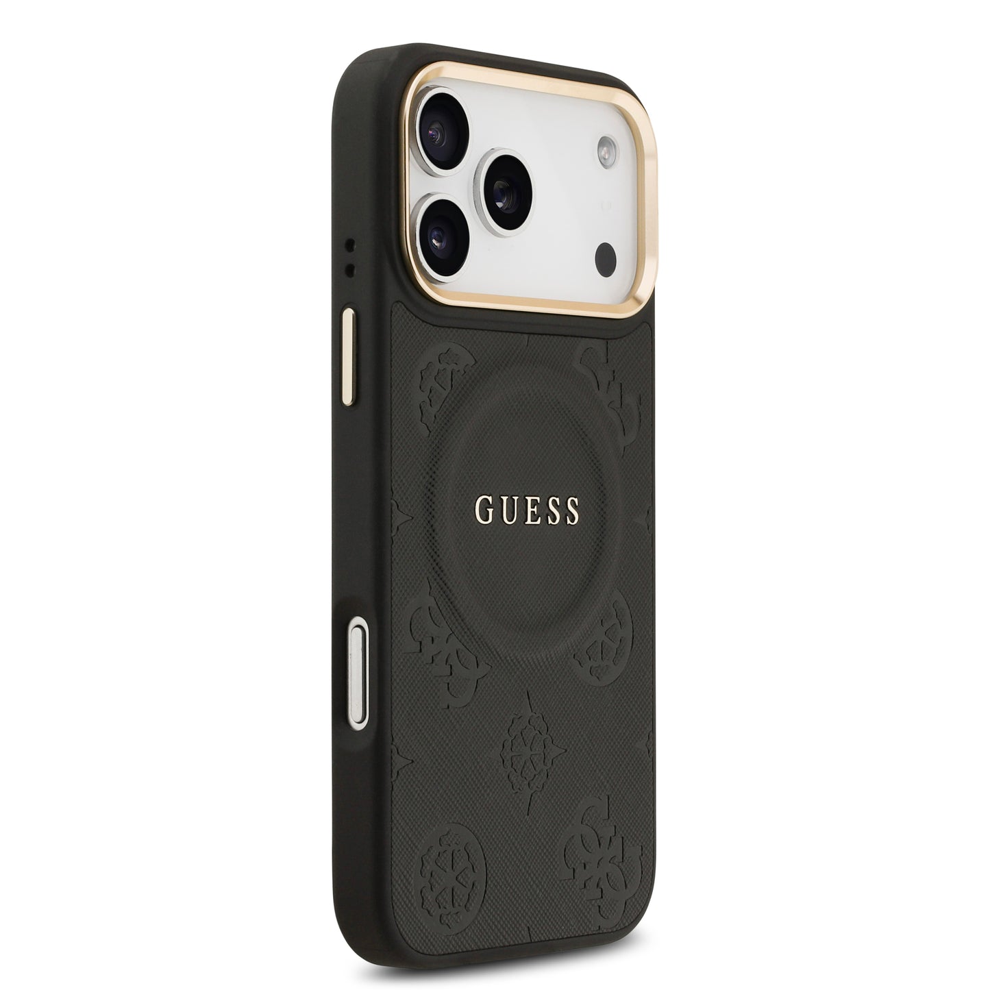 Funda Guess MagSafe de Piel con Peonías Grabadas para iPhone 17 Pro - Negro | Case Original de Lujo