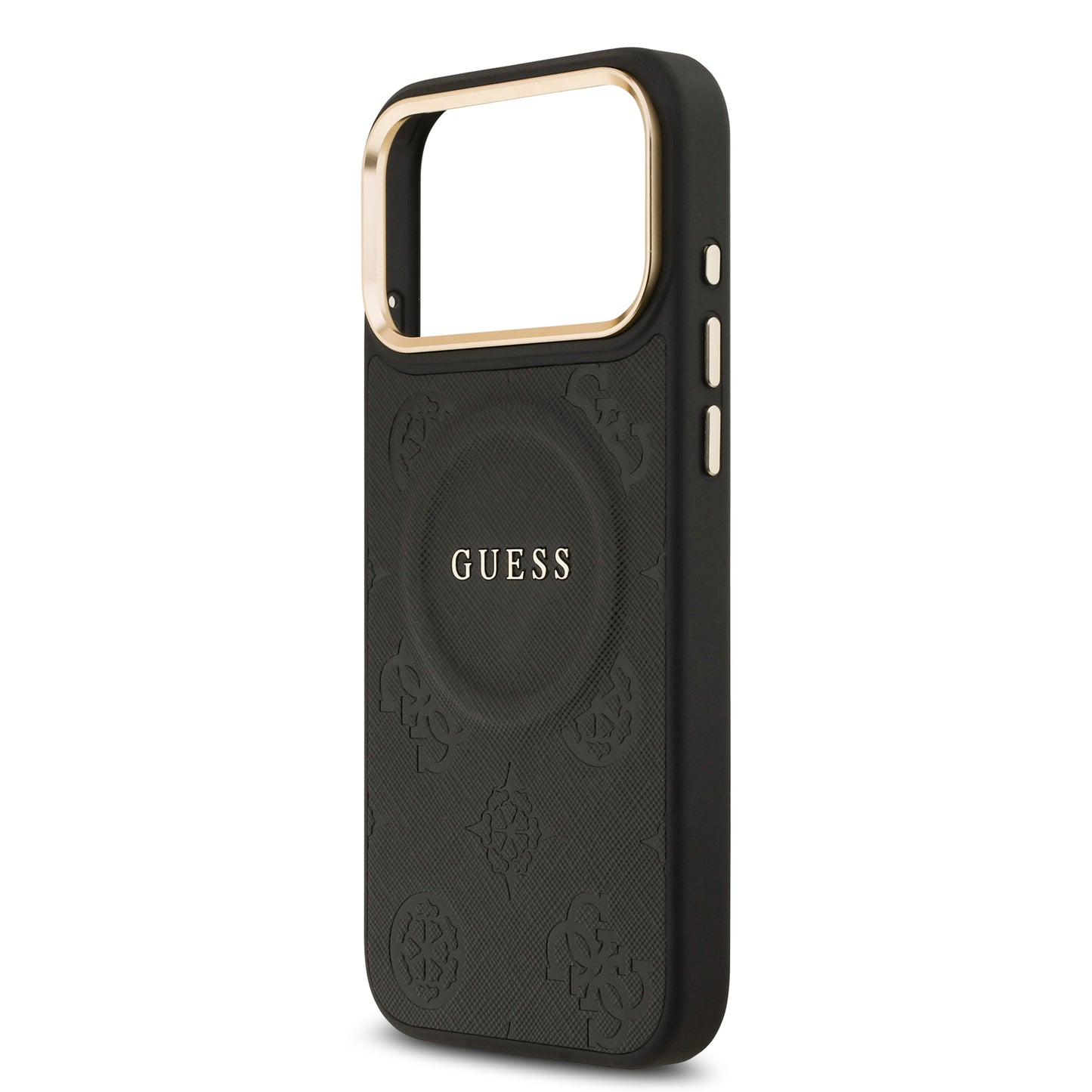 Funda Guess MagSafe de Piel con Peonías Grabadas para iPhone 17 Pro - Negro | Case Original de Lujo