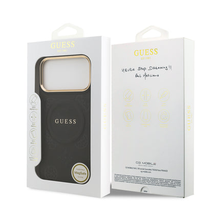 Funda Guess MagSafe de Piel con Peonías Grabadas para iPhone 17 Pro Max - Negro | Case Original de Lujo