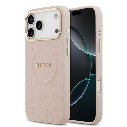 Funda Guess MagSafe de Piel con Peonías Grabadas para iPhone 17 Pro - Rosa | Case Original de Lujo